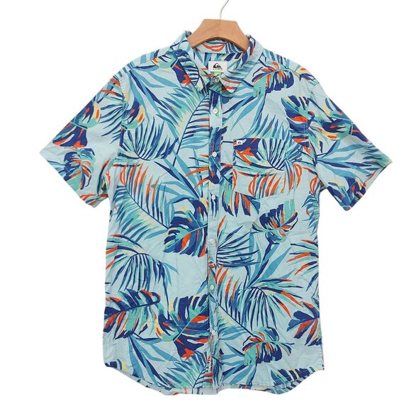 Quiksilver Other - Quiksilver Hawaiian Shirt Mens Medium Blue Regular Fit Vacation Travel Beach